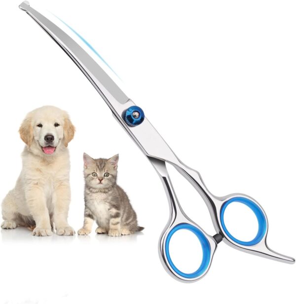 Dog Grooming Scissors, Cat Grooming Scissors, Pet Grooming Scissors with Safety Round Tip, Stainless Steel Dog Cat Grooming Shears Curved Scissor