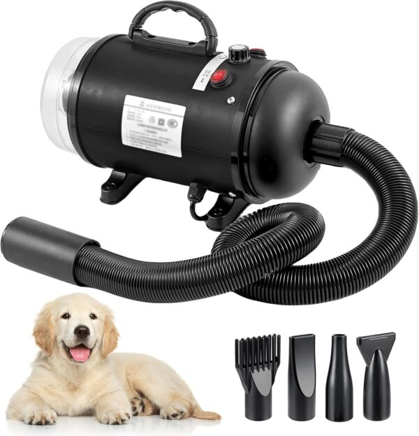 Dog Hair Dryer, 2800W Pet Grooming Hair Dryer Stepless Speed Dog Blaster Dryer, 2 in 1 Pet Dryer Blower Dog Hair Vacuum, High Velocity Dog Dryer Air Blower with 4 Nozzles, Pet Hair Dryer for Dogs Cats