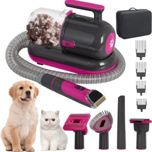 Dog Hair Vacuum & Dog Grooming Kit, Dog Vacuum Brush for Shedding Grooming, Suction 99% Pet Hair, Dog Grooming Vacuum, Dog Cat Grooming Brush with 5 Pet Grooming Tools, Pet Hair Remover(Purple)