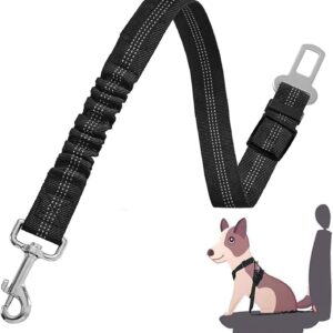 Dog Seat Belt for Car Adjustable Dog Harness Elastic Bungee Strong Safety Headrest Car Seat Belt Nylon Leads Reflective Restraint Belts For Dogs Pets Cars Travel (Black)