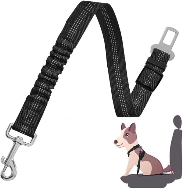 Dog Seat Belt for Car Adjustable Dog Harness Elastic Bungee Strong Safety Headrest Car Seat Belt Nylon Leads Reflective Restraint Belts For Dogs Pets Cars Travel (Black)