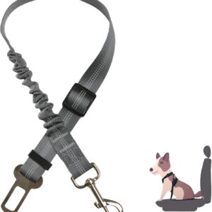 Dog Seat Belts For Cars Uk - Adjustable length - Dog Car Seat Belt, elasticated cushioning - Dog Seat Belt, Dog Travel Accessories (Grey)