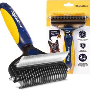 DogCrates+ 2-in-1 Undercoat Rake and Deshedding Brush for Dogs and Cats, Grooming Brush for Removing Loose Undercoat, Double-Sided Pet Brush