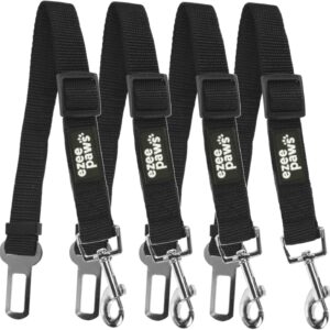 Ezee Paws Dog Seat Belts for Car, 4 Pack Dog Car Harness, Travel Dog Accessories, Adjustable Dog Seat Belt Safety Restraints (Black)