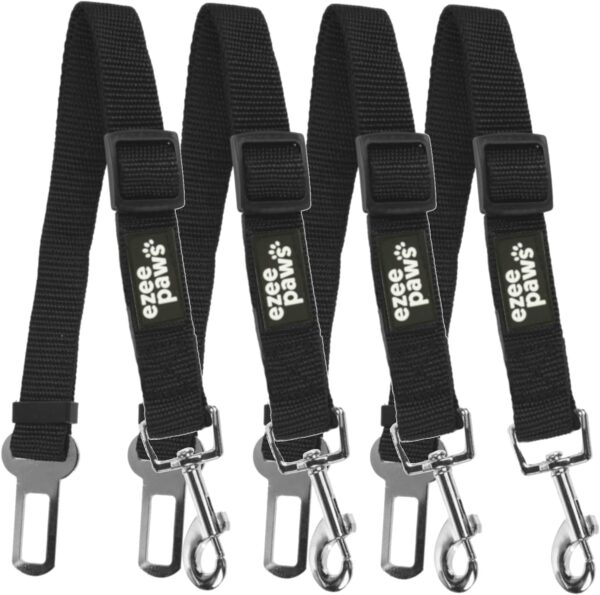 Ezee Paws Dog Seat Belts for Car, 4 Pack Dog Car Harness, Travel Dog Accessories, Adjustable Dog Seat Belt Safety Restraints (Black)