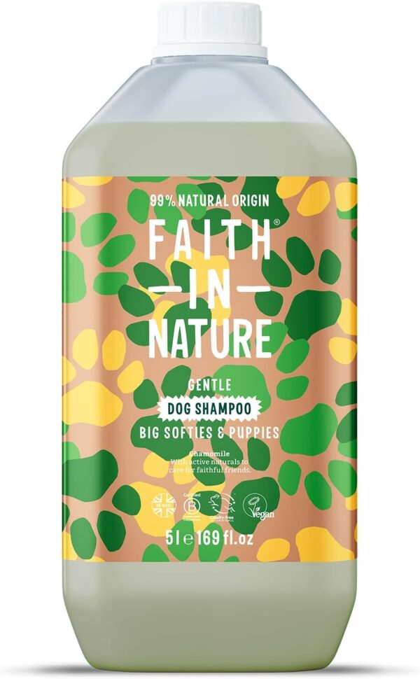 Faith In Nature Natural Chamomile Dog Shampoo, Vegan & Cruelty Free, No SLS,Silicones or Parabens, Gentle, For Sensitive Dogs and Puppies, 5L Refill Pack