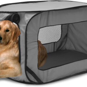 Foribyw Dog Travel Crate Foldable Pop Up Dog Crate with Storage Bag 93x52x52cm Travel Pet Seat Kennel Portable Small Dog Playing Tent Cage for Small/Medium Dogs