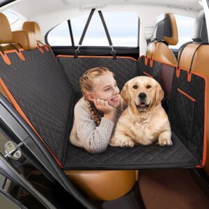 GL GLENSLAVE Back Seat Extender for Dogs, Hard Bottom Dog Car Seat Cover for Back Seat with Mesh Window,100% Waterproof Pet Dog Hammock for Car Truck SUV Travel Camping Mattress Bed Black