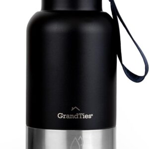 GrandTies Insulated Portable Dog Water Bottle with 2 Detachable Dog Water Bowl Dispenser | Leak-Proof Dog Food Travel Container | Dog Accessories for Dogs Walking, Hiking, Camping (32oz, Matte Black)