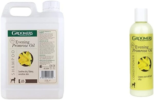 Groomers Evening Primrose Oil Shampoo 2.5 litre & Evening Primrose Oil Conditioner For Dogs, 250ml