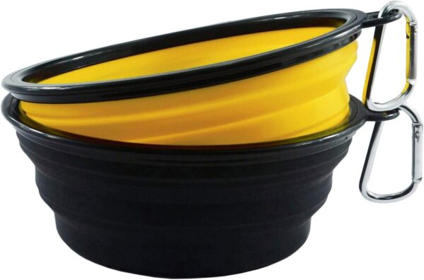 HINMAY Large Silicone Collapsible Dog Bowls Foldable Pet Dog Cat Food Water Bowl, Pack of 2 (Yellow+Black)