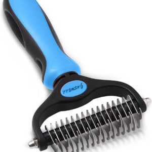 JASWELL Pet Grooming Tool Dematting Comb for Dogs& Cats 2 Sided Undercoat Rake for Easy Mats &Tangles Removing blue