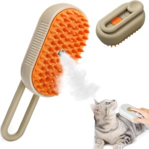 Jastown Cat Steam Brush, Steamy Cat Brush for short haired cats,3 in1 Pet Steam Brush for Dogs & Cats,Multifunctional Cat Grooming Brush, Pet Massage Comb, Pet Hair Removal Comb (Brown with handle)