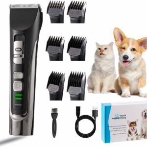 Joyyko Electric Dog Grooming Clipper Kit,Dog Clippers Professional,cat grooming,Cordless Pet Trimmer,Low Noise Rechargeable for Thick Hair with 6 Combs, Waterproof, Fast Charging,for Dogs & Cats