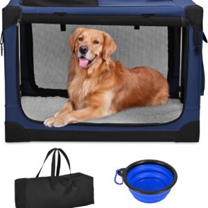 Kidken Dog Crate, Dog Travel Crate Lightweight Dog Crates for Large Dogs, Collapsible Dog Crate Car Dog Carrier Foldable Crates (XL: 90x64x64cm)