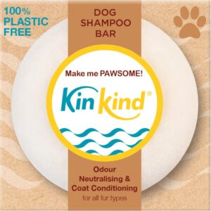 KinKind Make me PAWSOME! Dog Shampoo bar with Odour Neutralising pet safe active. An ideal dog shampoo for smelly dogs and with sensitive skin. Coconut oil for coat conditioning.