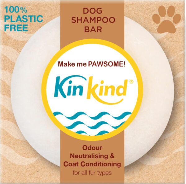 KinKind Make me PAWSOME! Dog Shampoo bar with Odour Neutralising pet safe active. An ideal dog shampoo for smelly dogs and with sensitive skin. Coconut oil for coat conditioning.