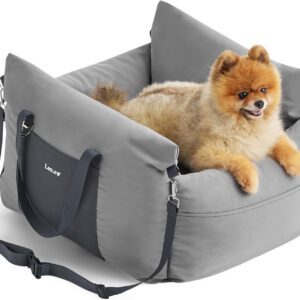 Lesure Dog Car Seat for Medium Dog - Waterproof Dog Booster Seat for Car with Storage Pockets, Clip-On Safety Leash and Chopped Foam Filling, Small Pets Travel Carrier Bed, 58x56x33cm, Grey