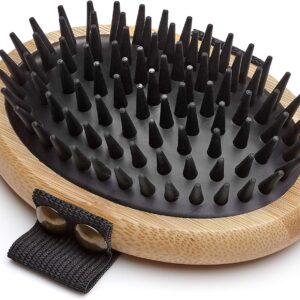 Mikki Bamboo Moulting Massage Palm Brush for Gentle Grooming, for Dog, Cat, Puppy with Short Medium Coats, Handmade Natural Sustainable Bamboo, Brown