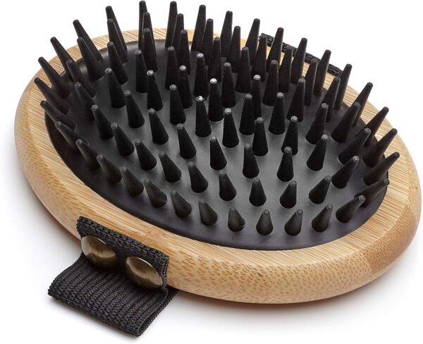 Mikki Bamboo Moulting Massage Palm Brush for Gentle Grooming, for Dog, Cat, Puppy with Short Medium Coats, Handmade Natural Sustainable Bamboo, Brown