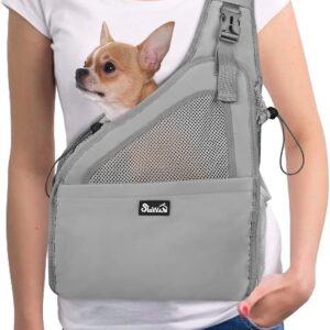 Nasjac Pet Dog Sling Carrier, Hands Free Papoose Front Carrier Small Dog Puppy Walking Breathable Mesh Hard Bottom Support Adjustable Padded Strap Pocket Safety Belt Travel Bag Washable