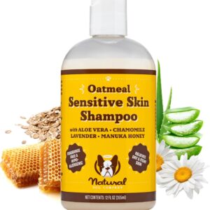 Natural Dog Company Sensitive Skin Dog Shampoo with Oatmeal and Aloe Vera, Cleans, Moisturizes and Relieves Dry Itchy Skin, Hypoallergenic, All Natural Ingredients, 12oz Bottle