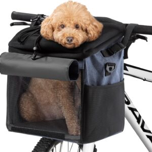 Navaris Pet Carrier for Bike - Bicycle Basket Pet Carrier for Dogs or Cats - Cat Dog Backpack Bag with Shoulder Strap Cycling, Hiking, Travel - Blue