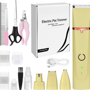 OFFCUP Dog Grooming Kit, Pet Hair Clipper, Grooming Clippers Pet Clipper Shaver Low Noise Rechargeable Cordless Dog Grooming Clippers Electric Pet Clippers for Dogs Cats Pets Hair Trimmer (Yellow)