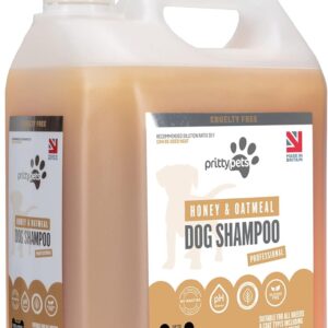 Oatmeal Dog Shampoo PRITTY PETS 5 LITRE Oatmeal Shampoo for Dogs - Professional PH Balanced, Cruelty Free, Silicone & Paraban Free, Puppy Friendly Dog Grooming Shampoo - Made in the UK (5L with Pump)