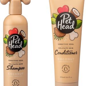 PET HEAD Sensitive Soul Dog Shampoo and Conditioner - Coconut Scent. Suitable for Dogs with Sensitive Skin, Professional Grooming, Vegan, Hypoallergenic, Natural, Gentle formula for Puppies