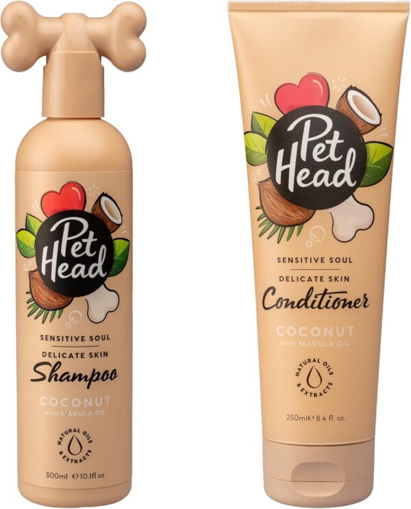 PET HEAD Sensitive Soul Dog Shampoo and Conditioner - Coconut Scent. Suitable for Dogs with Sensitive Skin, Professional Grooming, Vegan, Hypoallergenic, Natural, Gentle formula for Puppies