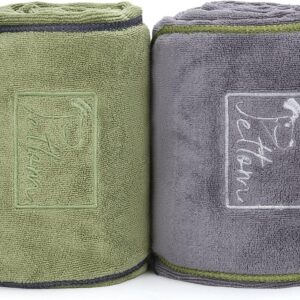 PETTOM Dog Drying Towel 90 x 50cm, Pack of 2 Quick Dry Dog Towel with Hand Pockets, Super Absorbant Microfibre Pet Towels for Dogs Puppys Cats, Pet Shower Bath Towel Machine Washable, Grey and Green