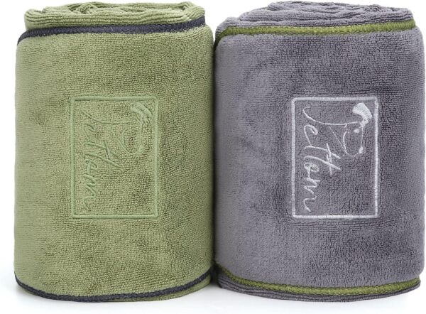 PETTOM Dog Drying Towel 90 x 50cm, Pack of 2 Quick Dry Dog Towel with Hand Pockets, Super Absorbant Microfibre Pet Towels for Dogs Puppys Cats, Pet Shower Bath Towel Machine Washable, Grey and Green