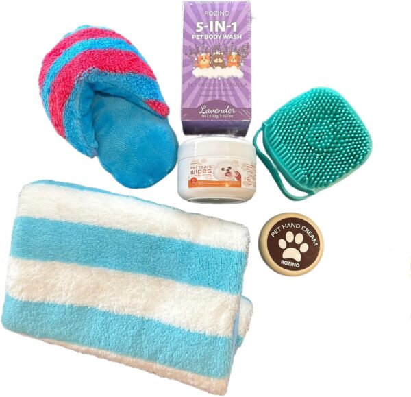 Pampered Pooch - Dog Grooming Gift Box - Bathtime fun | Dog Spa Gift Box | Dog Shampoo | Dog Eye Wipes | Dog Paw Balm | Dog Towel | Dog Slipper Toy