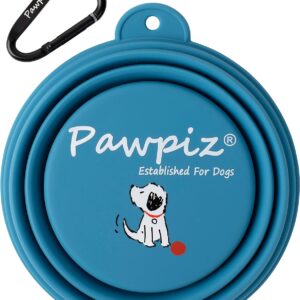 Pawpiz Collapsible Dog Bowl | 450ml | Dog Travel Bowl with Cute Puppy Design & Carabiner | BPA-Free, Food-Grade, Foldable Silicone Bowl | Gift for Small & Medium Pets | UK Brand (Boston Blue)