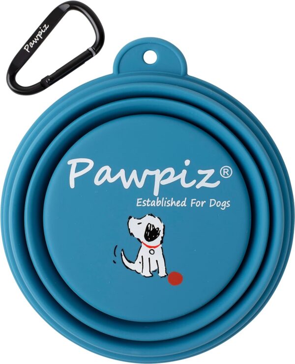 Pawpiz Collapsible Dog Bowl | 450ml | Dog Travel Bowl with Cute Puppy Design & Carabiner | BPA-Free, Food-Grade, Foldable Silicone Bowl | Gift for Small & Medium Pets | UK Brand (Boston Blue)