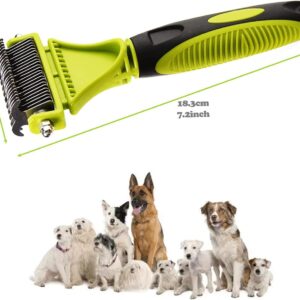 Pet Grooming Dematting Comb Dog Grooming Tool Kit Double Sided Teeth Blade Dematting Tool Brush Removing Mats and Tangles Coats for Dogs Cats Horses with Long, Medium and Short Hair - Green