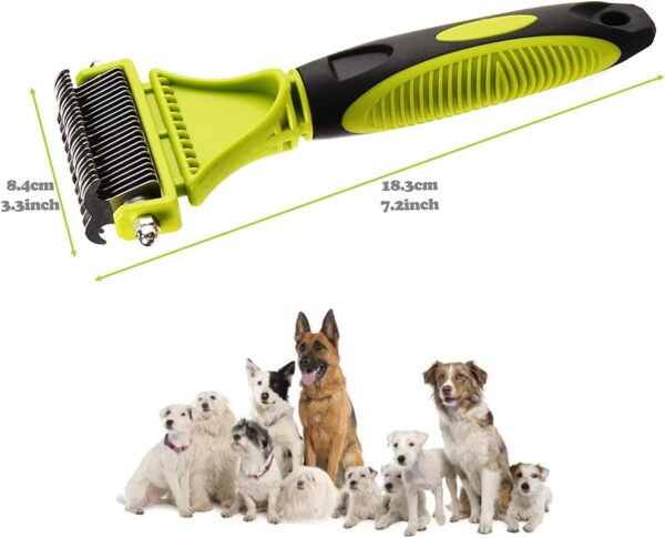 Pet Grooming Dematting Comb Dog Grooming Tool Kit Double Sided Teeth Blade Dematting Tool Brush Removing Mats and Tangles Coats for Dogs Cats Horses with Long, Medium and Short Hair - Green