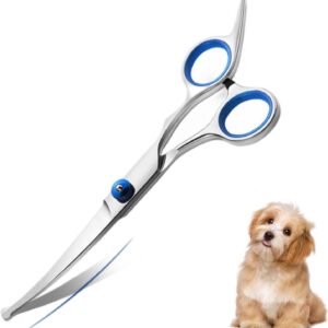 Pet Grooming Scissors, 6" Up Curved Dog Grooming Scissors Set with Safety Round Tip, Stainless Steel Pet Grooming Tools Dog Cat Hair Cutting Trimming Scissors