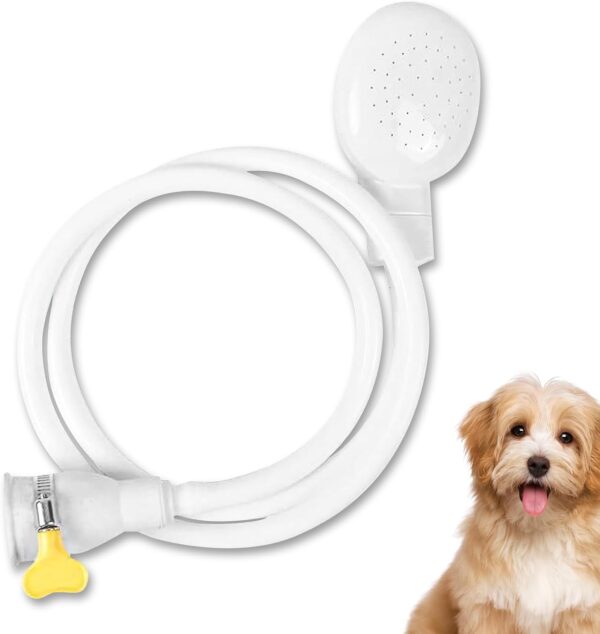 Pet Shower Hose Head - Single Tap Attachment with Secure Fit Clamp - Portable Dog Shower Sprayer - 1.3m Hose for Washing Pets and Grooming - Bath Sink Spray Attachment