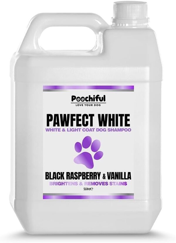 Poochiful 5 Litre Pawfect White Dog Shampoo for Sensitive Skin. Dog & Puppy Shampoo for White & Light Coats. Grooming Products for Dogs, Easy Wash & Rinse, Suitable for Sensitive, Itchy & Dry Skin