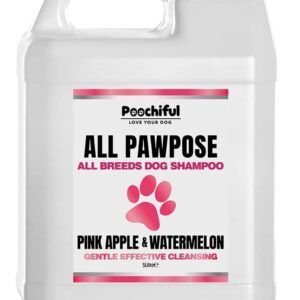 Poochiful All Pawpose Dog & Puppy Shampoo - 5 Litres. Suitable for All Breeds & Coat Types from 8 Weeks Old, Mild and Gentle, pH Balanced, with Added Conditioner, Pink Apple & Watermelon Scent.