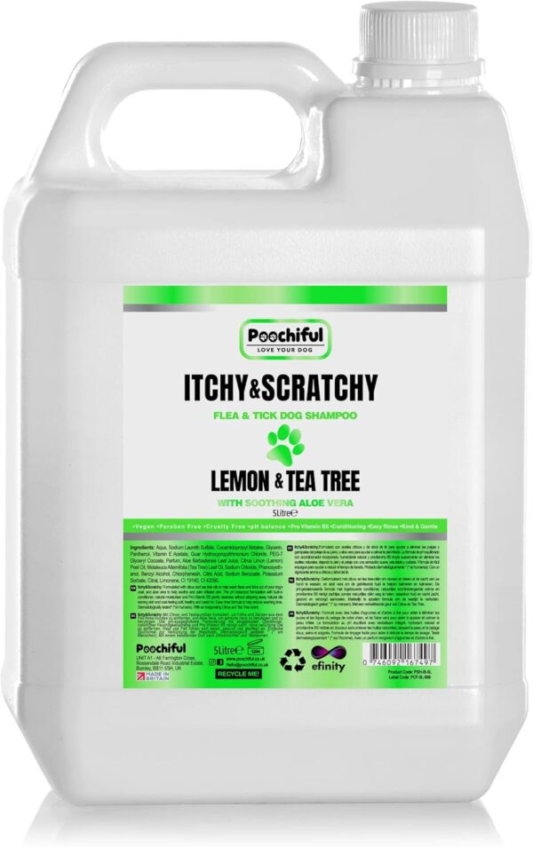 Poochiful Itchy & Scratchy Flea & Tick Dog Shampoo Lemon Tea Tree 5Ltr