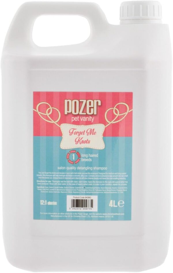 Pozer Forget Me Knots Dog Shampoo - Detangling Shampoo for Dogs - Effectively Removes Knots & Tangles - Designed for Medium & Long Coated Breeds - Helps to Detangle & Leaves a Smooth Coat, 4 Litre