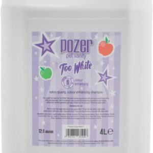 Pozer Too White Dog Shampoo - Whitening Shampoo for Dogs - Deep Cleansing & Colour Enhancing - Brightens White Coats - Enhanced White Tones - Whitening Shampoo - Removes Stains on Coat, 4 Litre