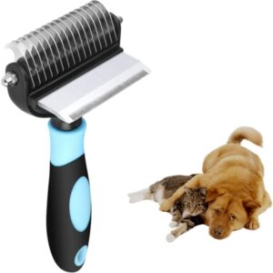 Professional Pet Grooming Tool for Shedding, Dematting Combs for Dogs Cats Deshedding, Mats Removing Knots Tangles Medium to Long Hair Double Sided Dog Brush Cat Brush