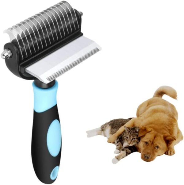 Professional Pet Grooming Tool for Shedding, Dematting Combs for Dogs Cats Deshedding, Mats Removing Knots Tangles Medium to Long Hair Double Sided Dog Brush Cat Brush