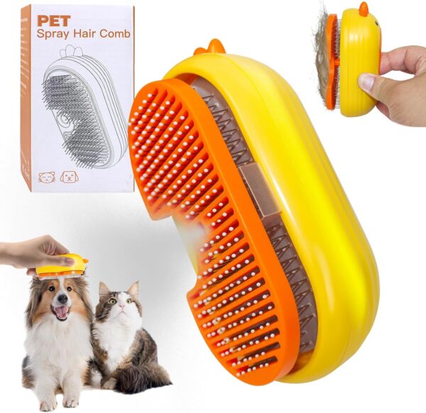 QSMYUYE Steam Cat Brush, 3 In 1 Steam Cat Grooming Brush Self Cleaning Steam Brush for Cats, Pet Steam Brush Cat with Spray Massage Hair Removal, Cat Steam Brush for Removing Tangled and Loosse Hair