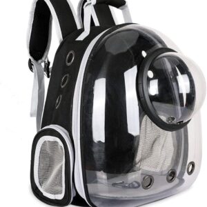 Sipobuy Pet Space Capsule Backpack, Small Medium Cat Puppy Dog Carrier, Transparent Breathable Heat Proof, Pet Carrier for Travel Hiking Walking Camping (Black)