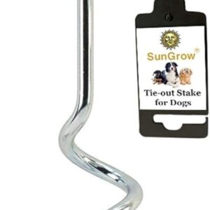 SunGrow Heavy-Duty Steel Dog Tie-Out Cable and Stake, Spiral Ground Anchor Spike with 360° Rotating Ring, Dog Tether Travel Accessories, Outdoor Yard Camping Accessories for Dogs up to 80 Pounds